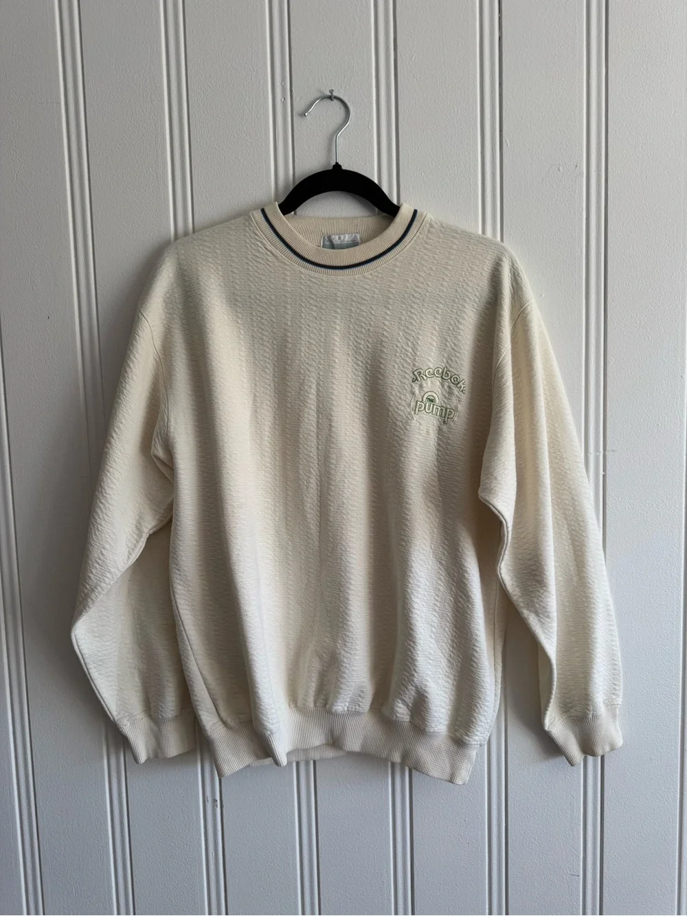 Vintage Cream Crewneck Sweater with Reebok The Pump Logo